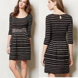 Anthropologie knit sweater dress knitted&knotted black white stripe wool medium